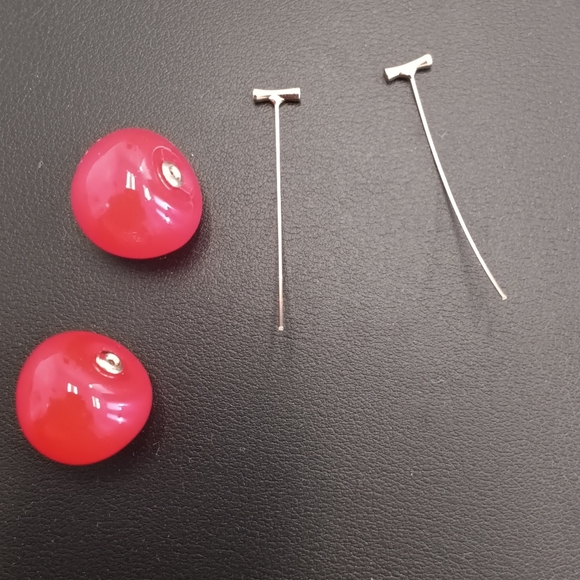 CHERRY Bomb Red EAR RINGS COSTUME Dangle Cherry Glaze Earrings 3D Pierced Ears - Picture 3 of 6